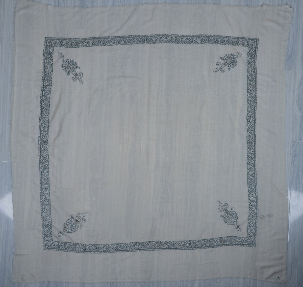 Ivory Sapphire Rumal — Sozni Hand Embroidered
