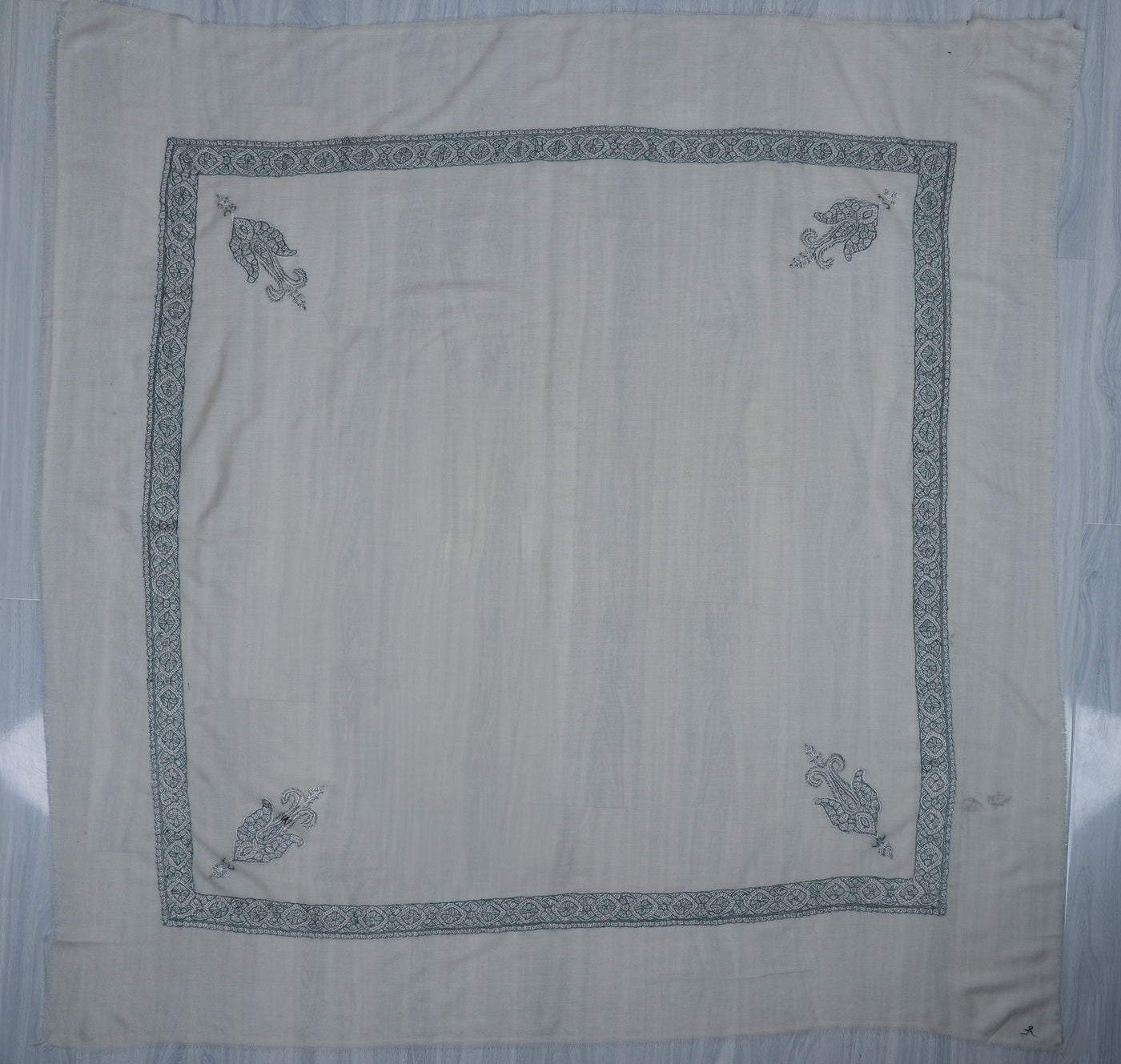 Ivory Sapphire Rumal — Sozni Hand Embroidered
