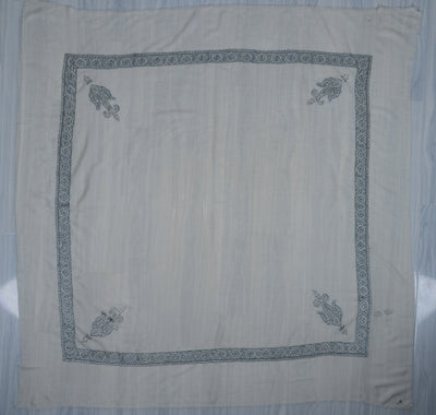 Ivory Sapphire Rumal — Sozni Hand Embroidered
