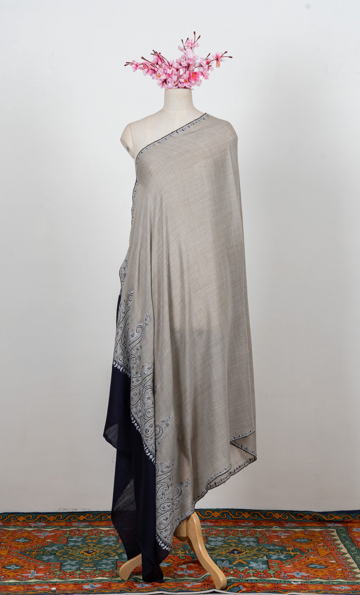 Sandstone Noir 2.5 Yards Sozni Hand Embroidered Shawl