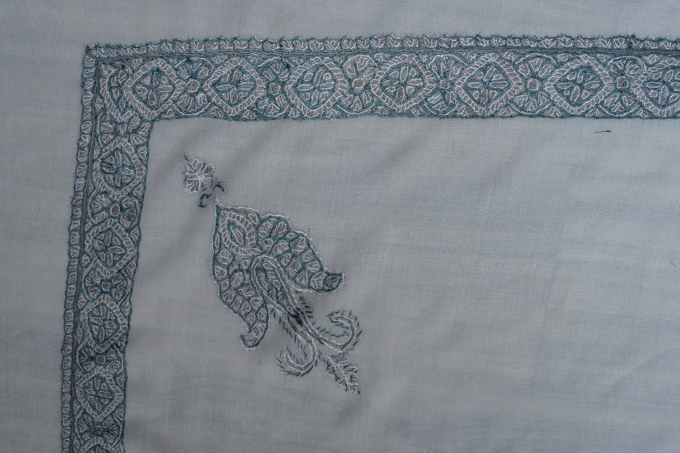Ivory Sapphire Rumal — Sozni Hand Embroidered