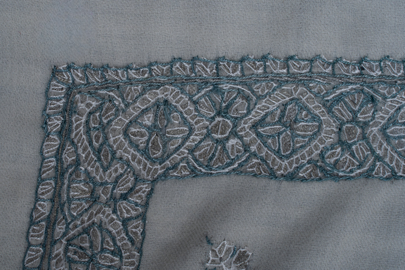 Ivory Sapphire Rumal — Sozni Hand Embroidered