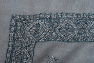 Ivory Sapphire Rumal — Sozni Hand Embroidered