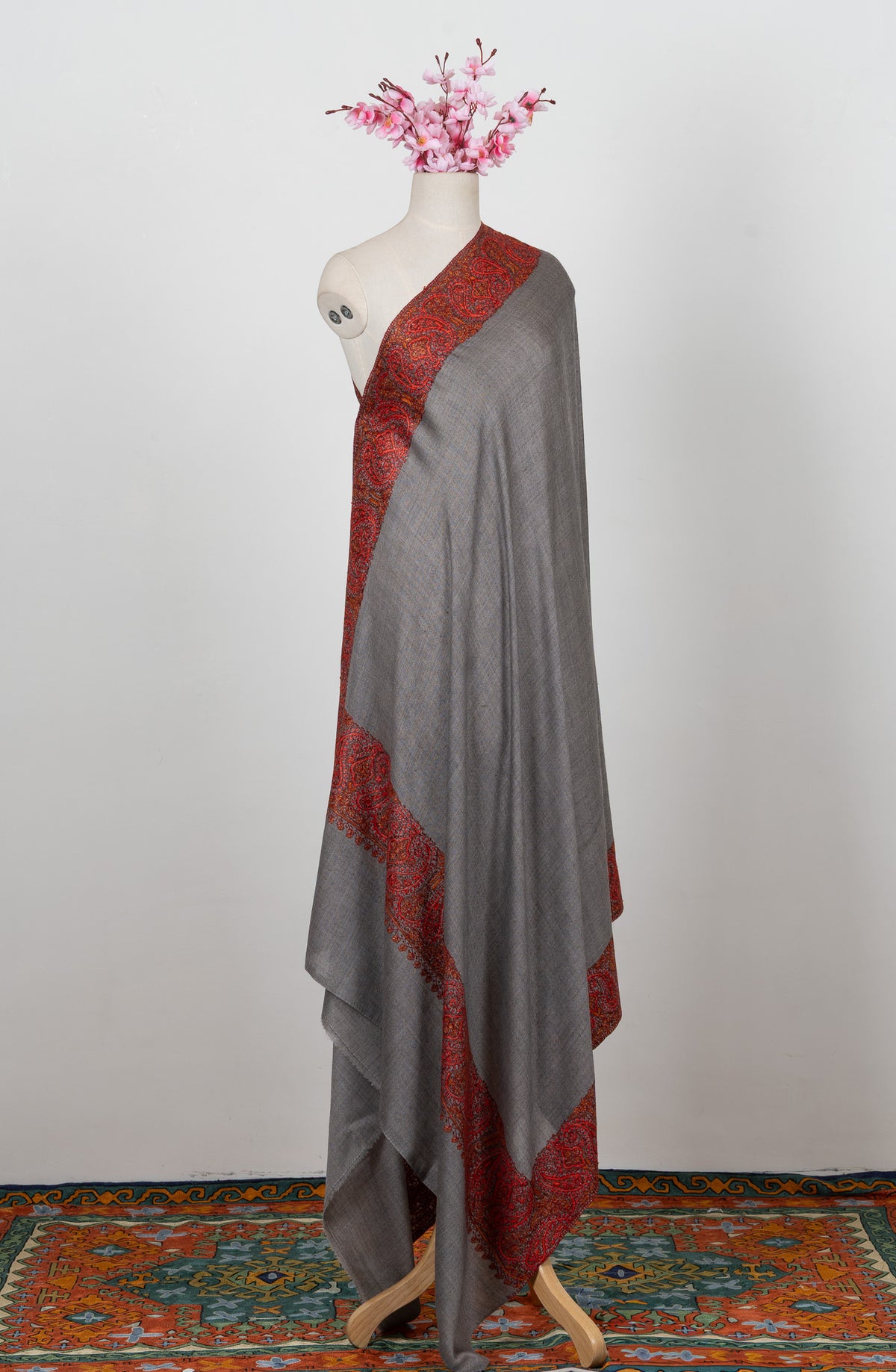 Ash Grey Ember 2.5 Yards Sozni Hand Embroidered Shawl