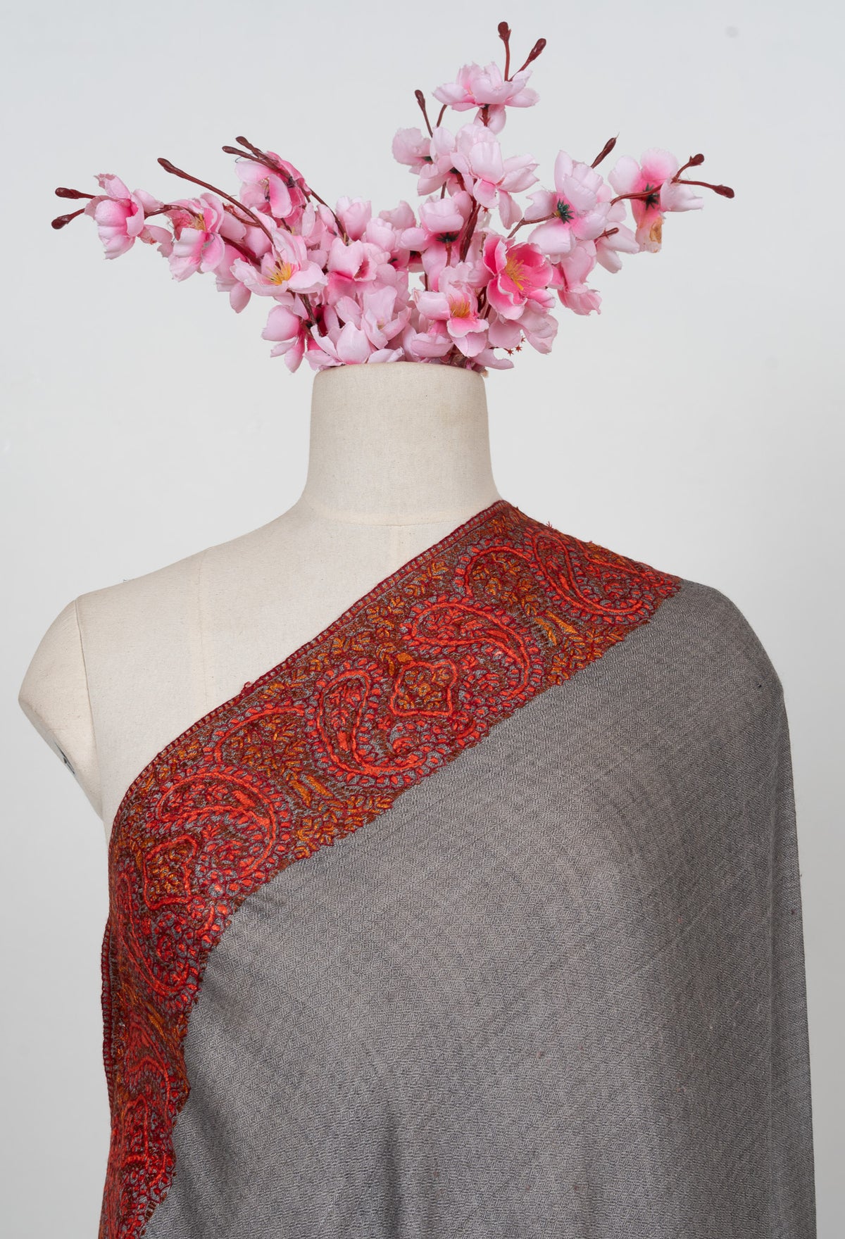 Ash Grey Ember 2.5 Yards Sozni Hand Embroidered Shawl