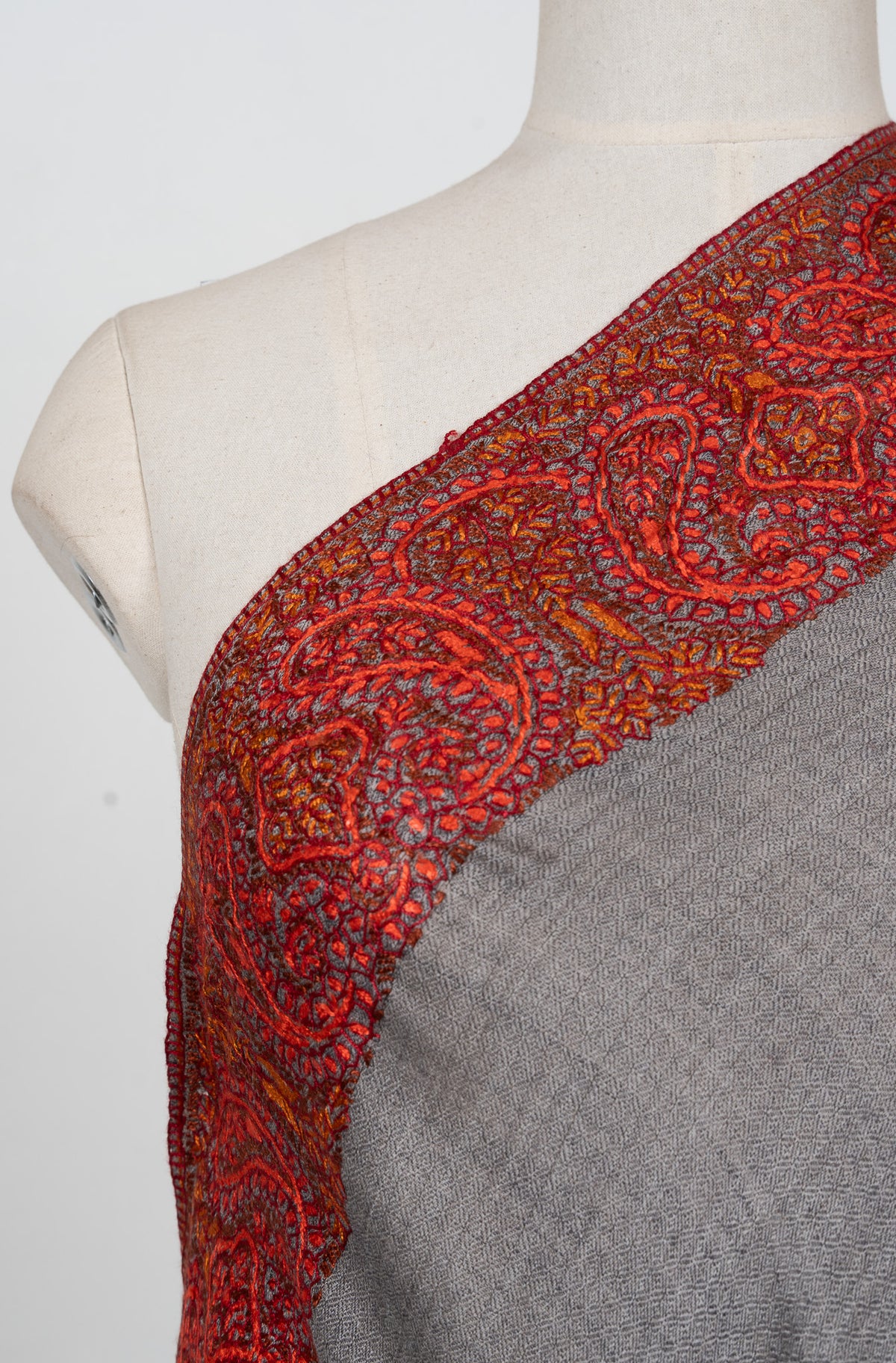 Ash Grey Ember 2.5 Yards Sozni Hand Embroidered Shawl
