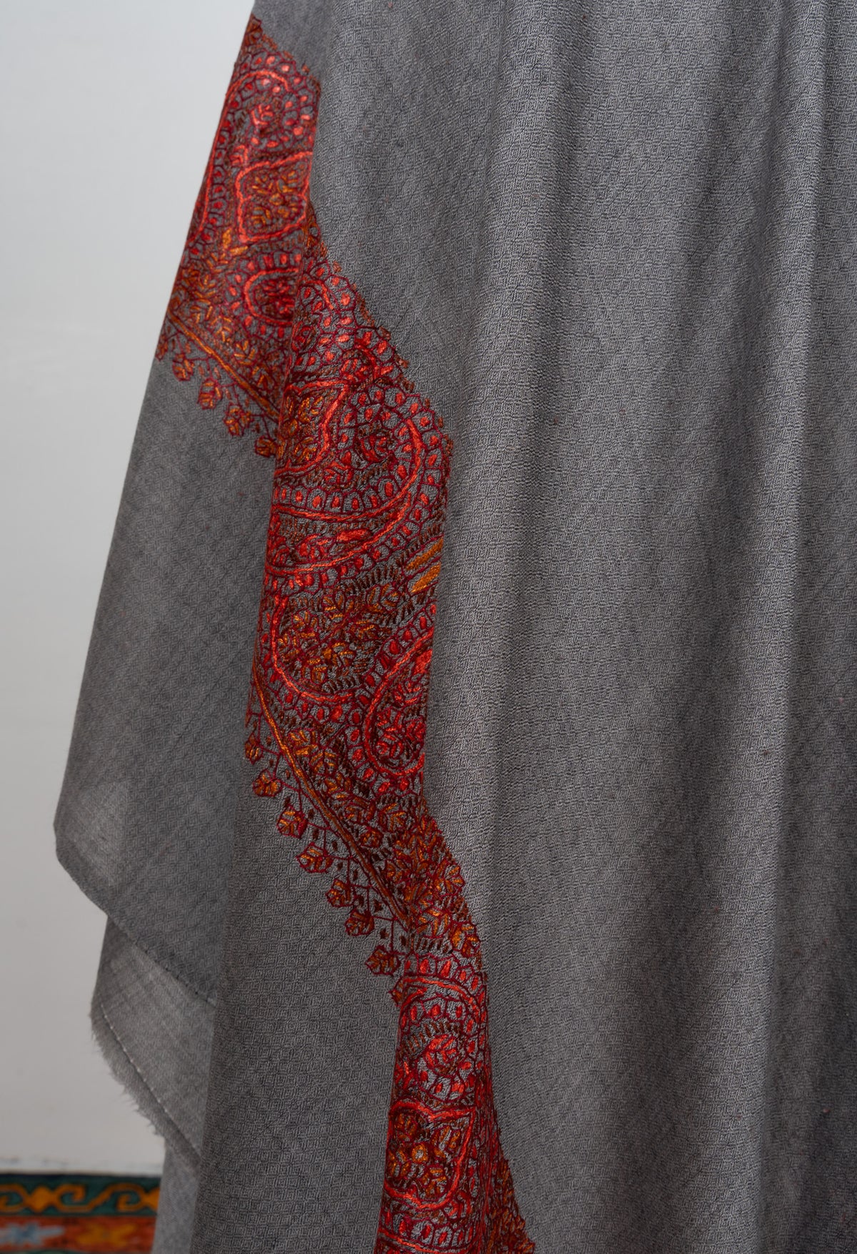 Ash Grey Ember 2.5 Yards Sozni Hand Embroidered Shawl