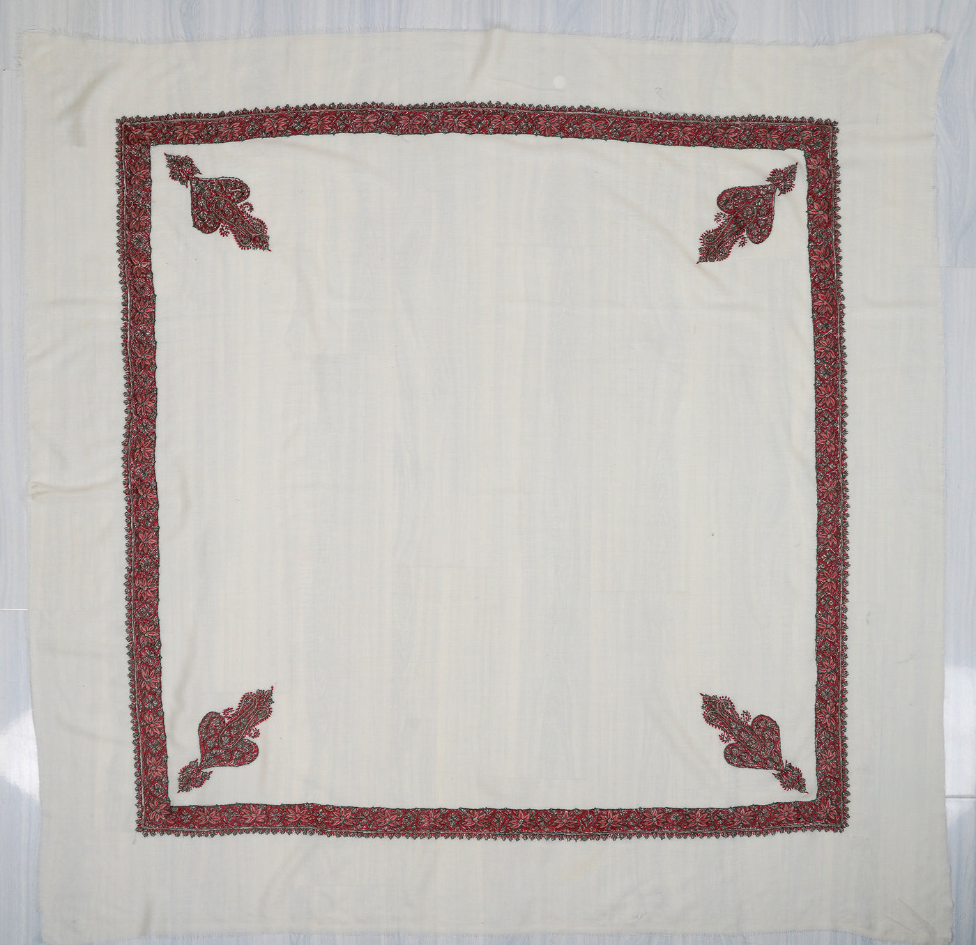 Ivory Ruby Rumal — Sozni Hand Embroidered