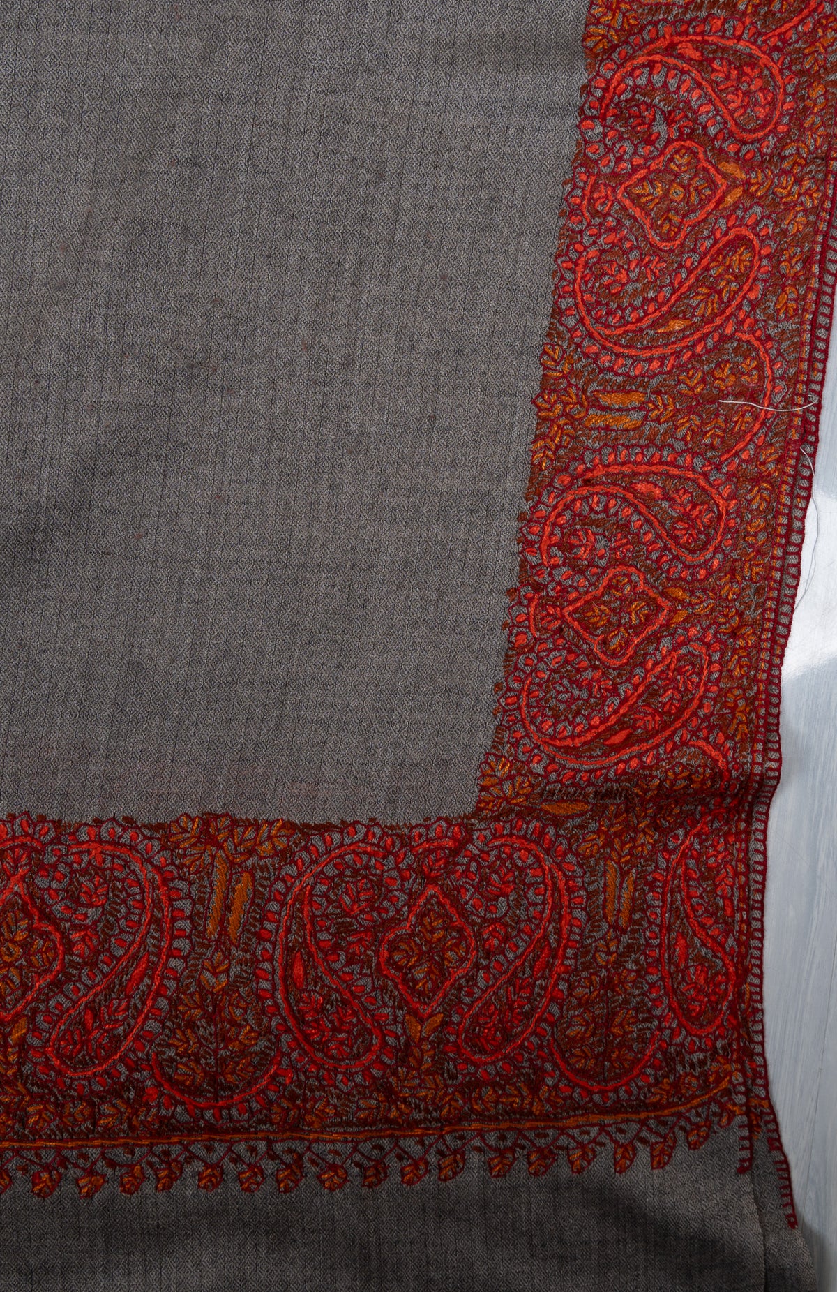 Ash Grey Ember 2.5 Yards Sozni Hand Embroidered Shawl