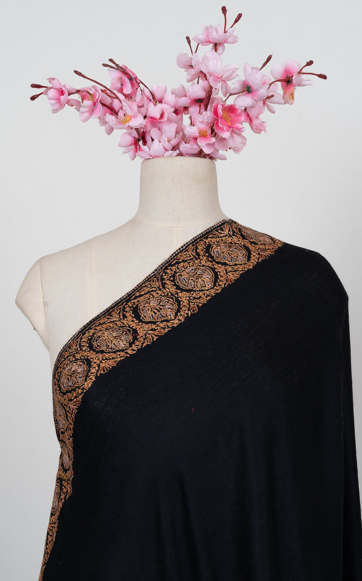 Onyx Gold Border 2.5 Yards Sozni Hand Embroidered Shawl