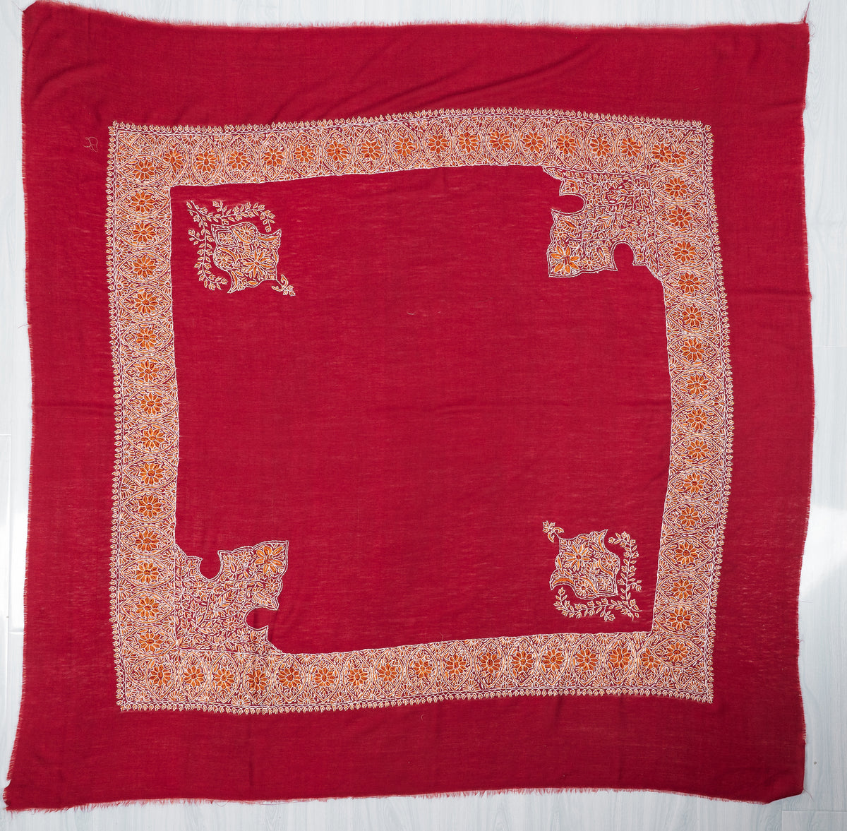 Crimson Gold Rumal — Sozni Hand Embroidered