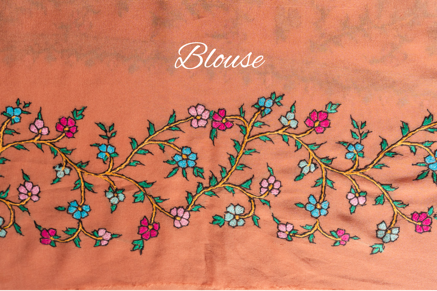 Elegant Floral Pure Chinon Saree with Sozni Hand Embroidery