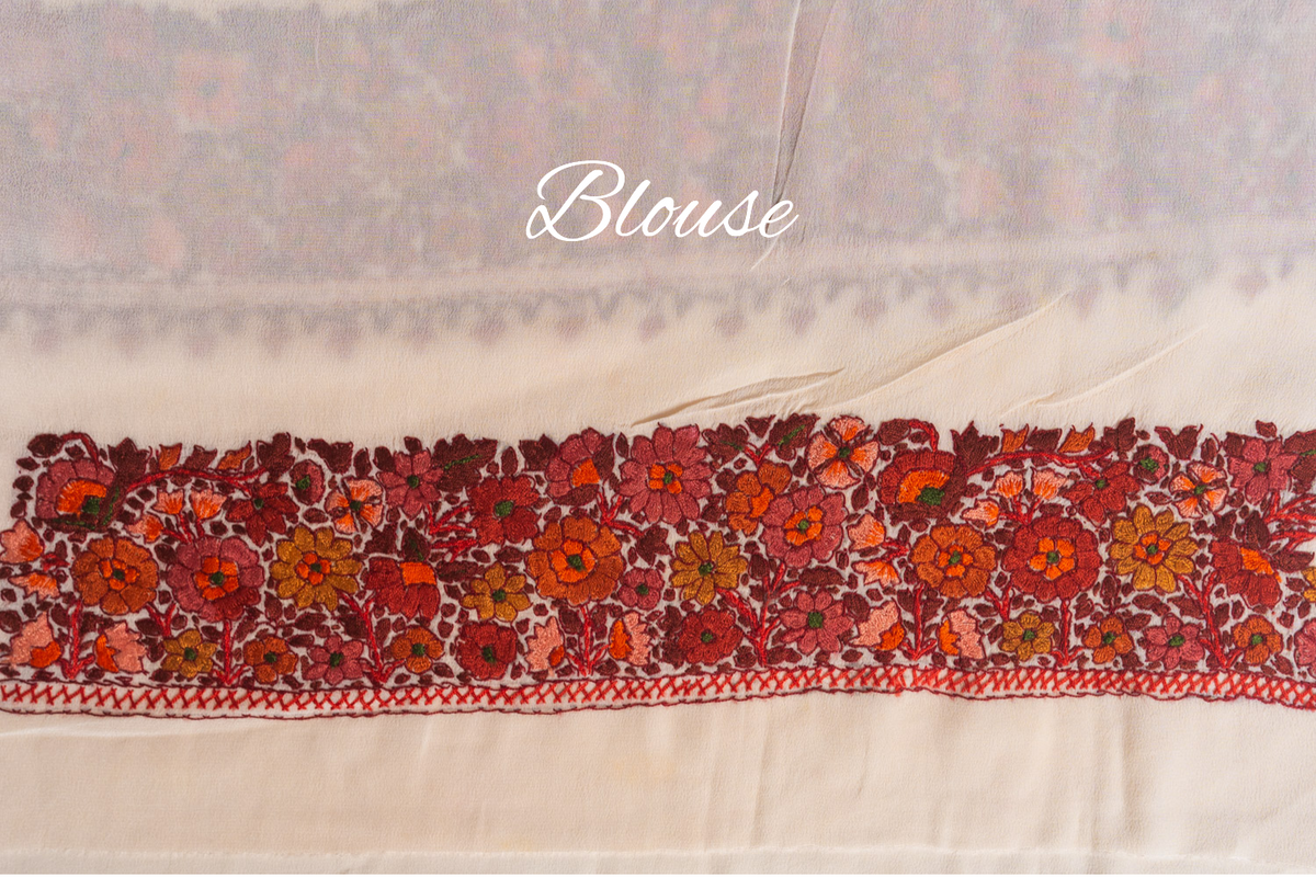 Radiant Red Sozni Hand Embroidered Pure Crepe Saree
