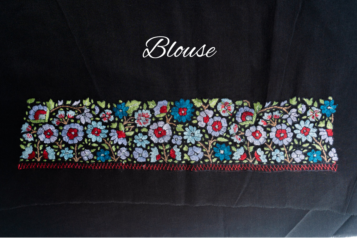 Regal Black Pure Crepe Saree with Floral Papier Mache Hand Embroidery