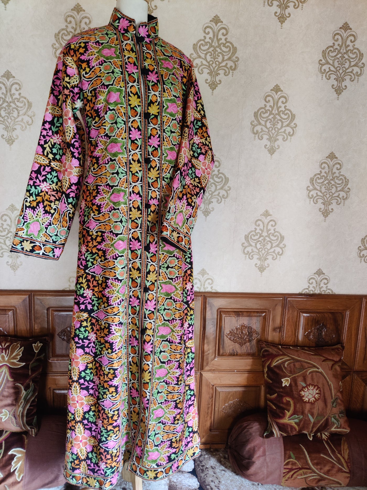 The Geometric Garden: Vibrant Aari Embroidered Kashmiri Jacket - KashmKari