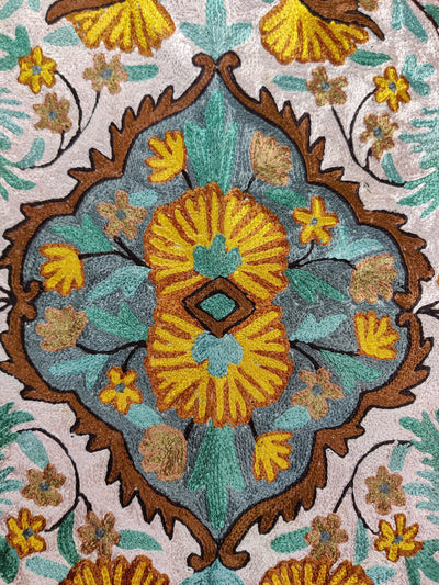 Timeless Hand-Aari Embroidered Kashmiri Rug 3x2 - KashmKari