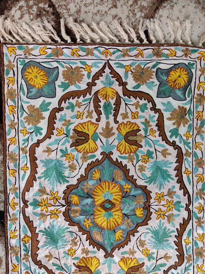 Timeless Hand-Aari Embroidered Kashmiri Rug 3x2 - KashmKari