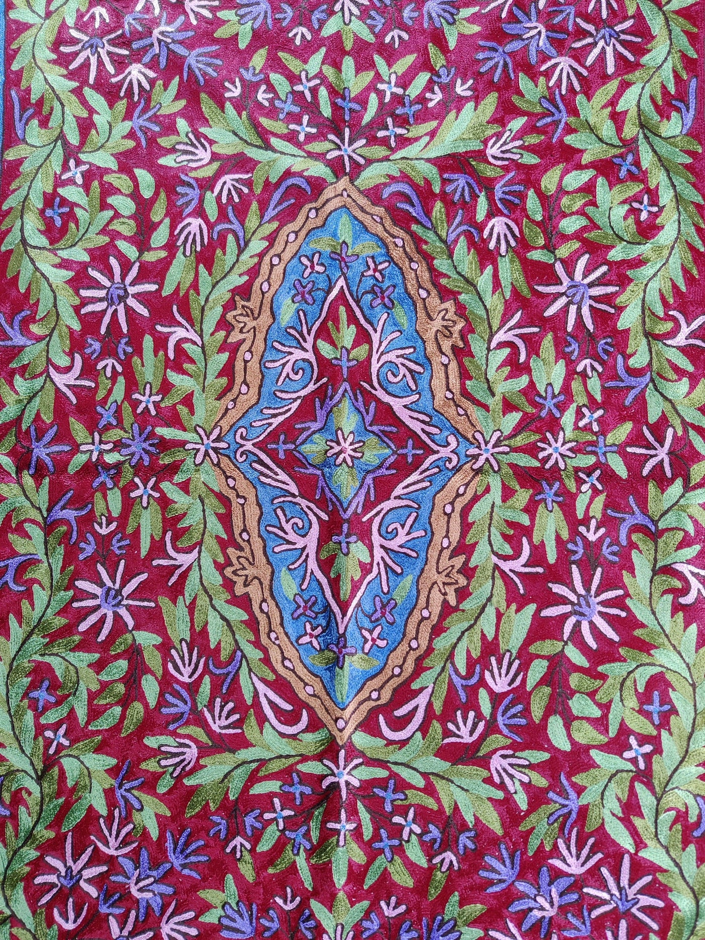 Maroon Hand-Aari Embroidered Rug 2.5 x 4 - KashmKari
