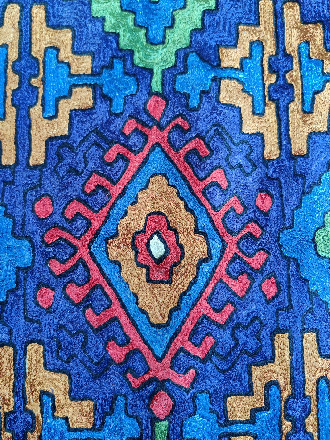 Intricate Geometric Hand-Aari Embroidered Rug 3 x 5 - KashmKari