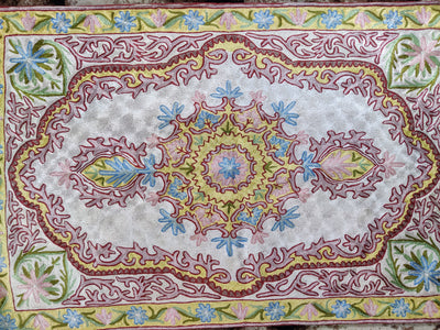 Handcrafted Vibrant Aari Embroidery Rug from Kashmir 3 x 2 - KashmKari