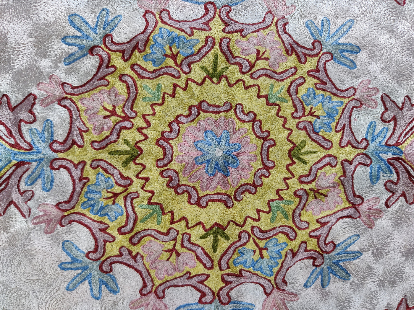 Handcrafted Vibrant Aari Embroidery Rug from Kashmir 3 x 2 - KashmKari
