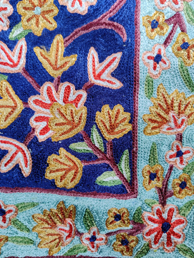 Intricate Odyssey: Hand Aari Embroidery Kashmiri Rug 9 x 6 - KashmKari