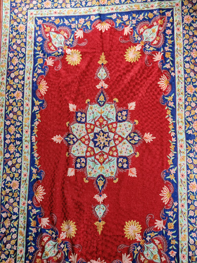 Intricate Odyssey: Hand Aari Embroidery Kashmiri Rug 9 x 6 - KashmKari