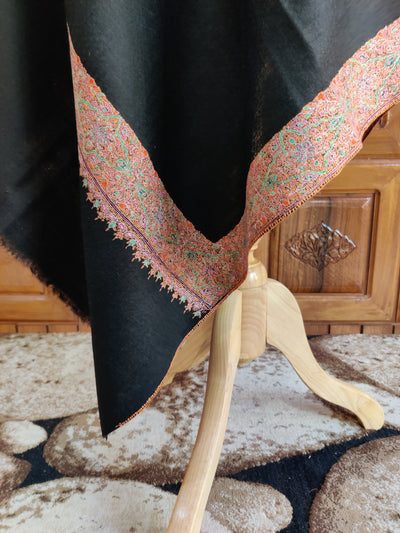 Timeless Tradition: Black Pashmina Shawl with Multi-Color Paisley Design - KashmKari