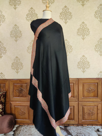 Timeless Tradition: Black Pashmina Shawl with Multi-Color Paisley Design - KashmKari