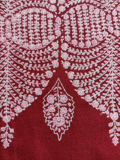 Maroon Pashmina Shawl with Heavy Jamawar Sozni Hand Embroidery - KashmKari