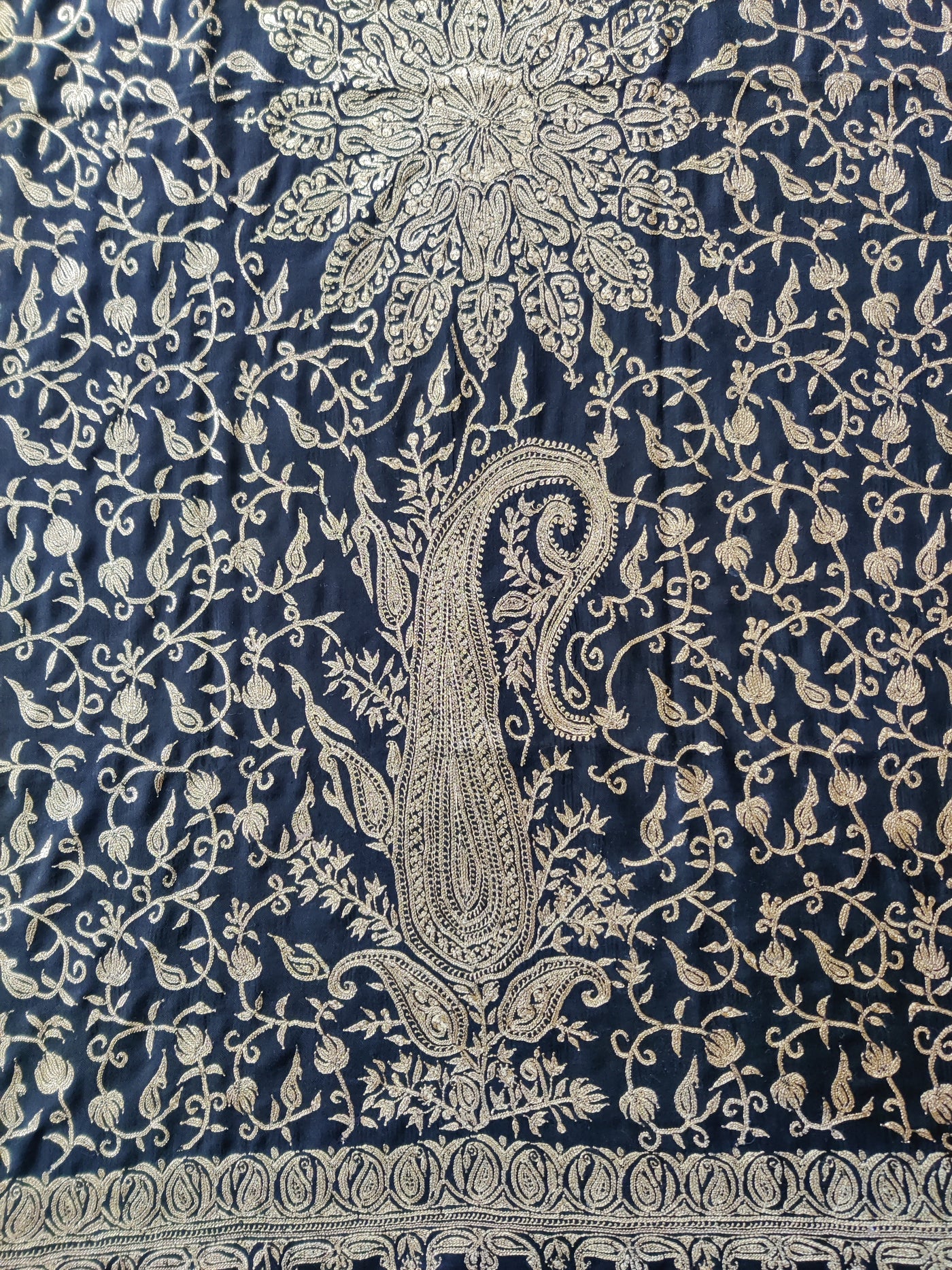 Pure Pashmina Shawl with Hand Tilla and Sozni Embroidery