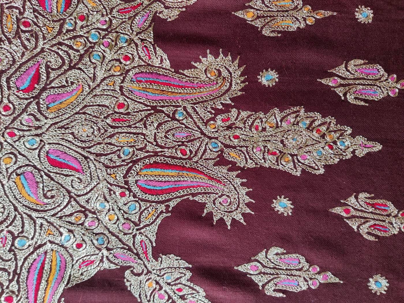 Shahi Gulistan Pure Pashmina Shawl with Hand Tilla and Sozni Embroidery