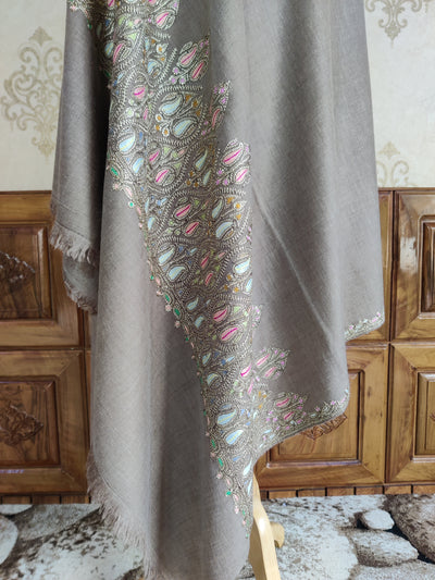 Shafqat Zari Cascade: Pure Pashmina Shawl with Hand Tilla Embroidery & Sozni Embroidery