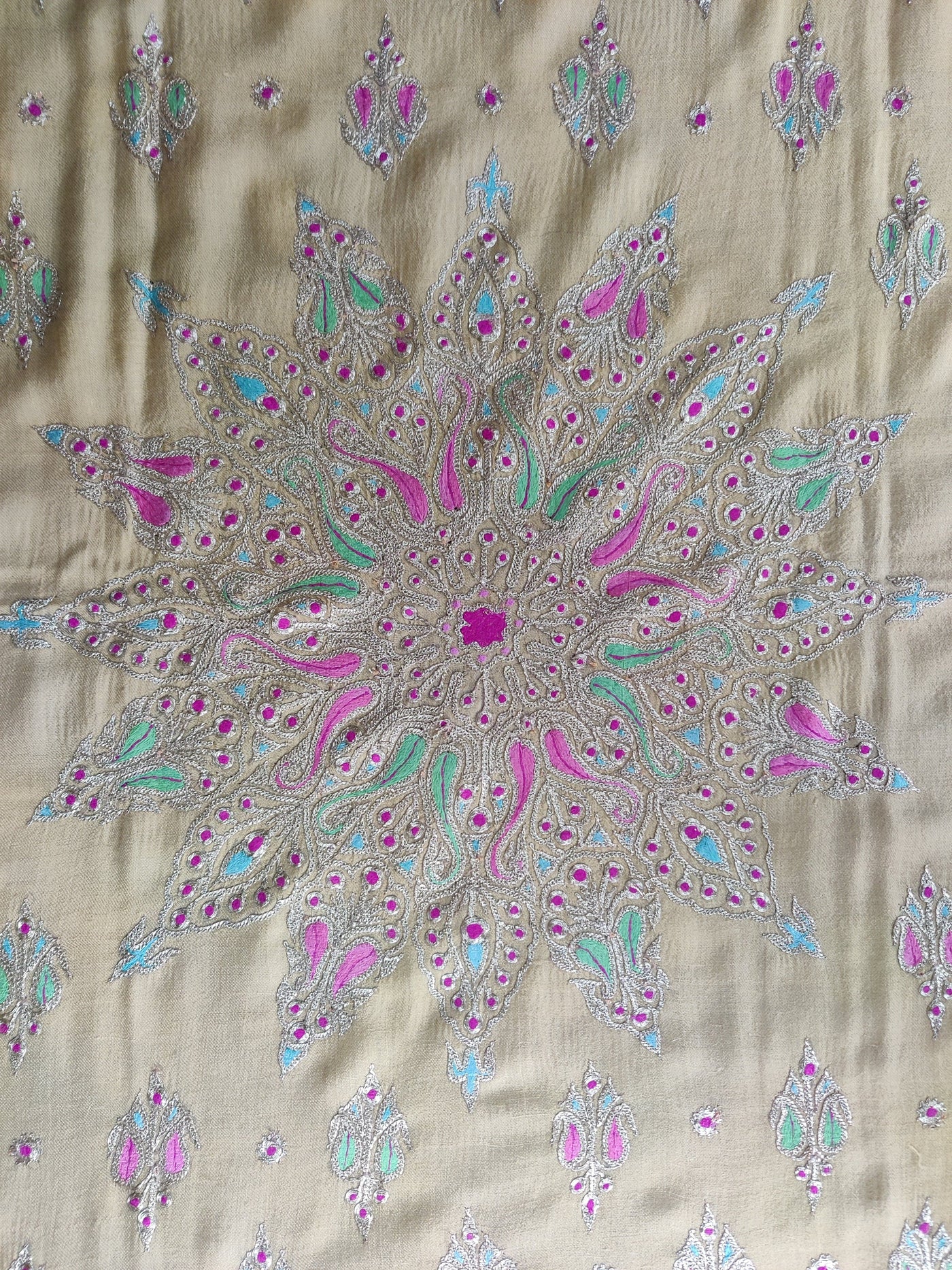 Nur Jahan's Garden Shawl: Pure Pashmina Shawl with Hand Tilla and Sozni Embroidery