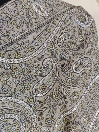 Chandni Raat: Pure Pashmina Shawl with Hand Tilla Embroidery & Sozni Embroidery