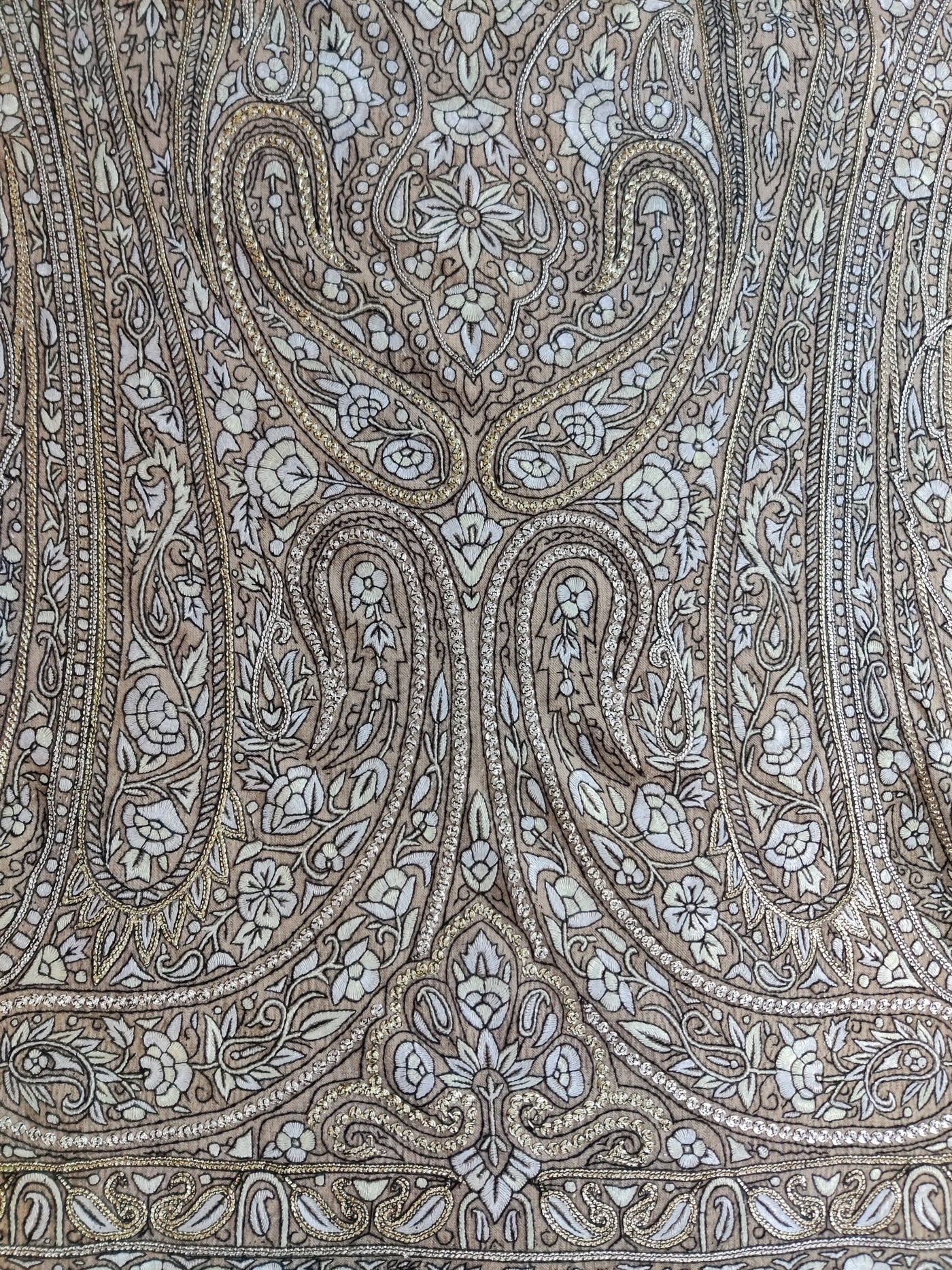 Big 275 cm (108") x 140 cm (55") Pure Pashmina Jamawar Shawl with combination of Hand-Tilla & Sozni Embroidery