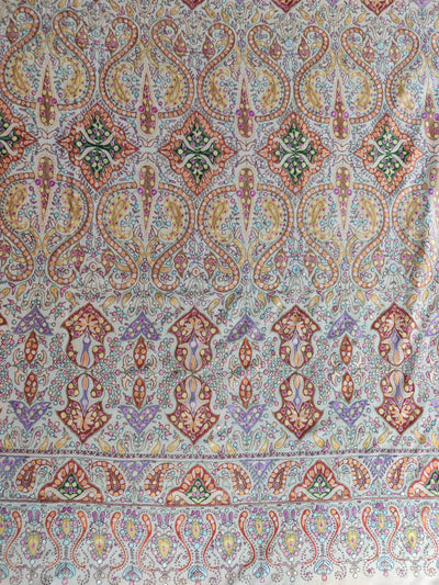 BIG 275 CM (108") X 140 CM (55") Gulzar-e-Kashida Shawl: Pure Pashmina Kalamkari Jamawar Shawl with Sozni Hand Embroidery