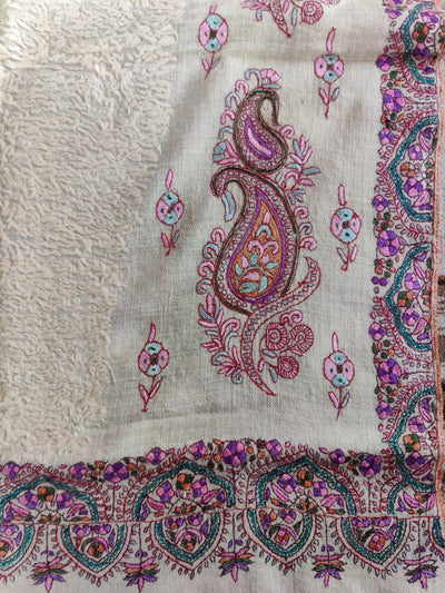 Zephyr of Kashmir Sozni Embroidered Shawl: Pure Pashmina