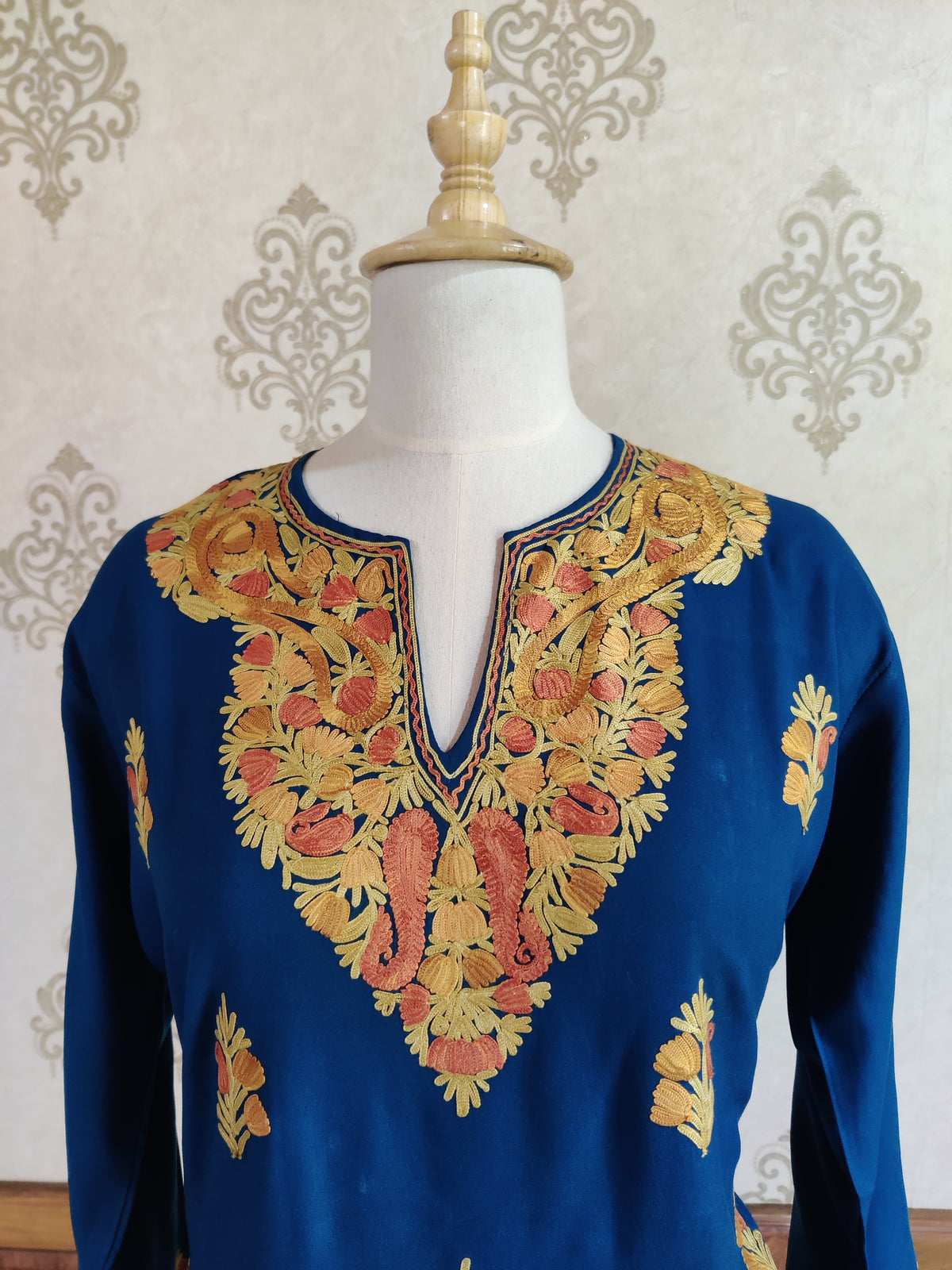 Vibrant Blue and Gold Aari Embroidered Kurti