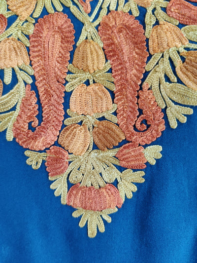 Vibrant Blue and Gold Aari Embroidered Kurti