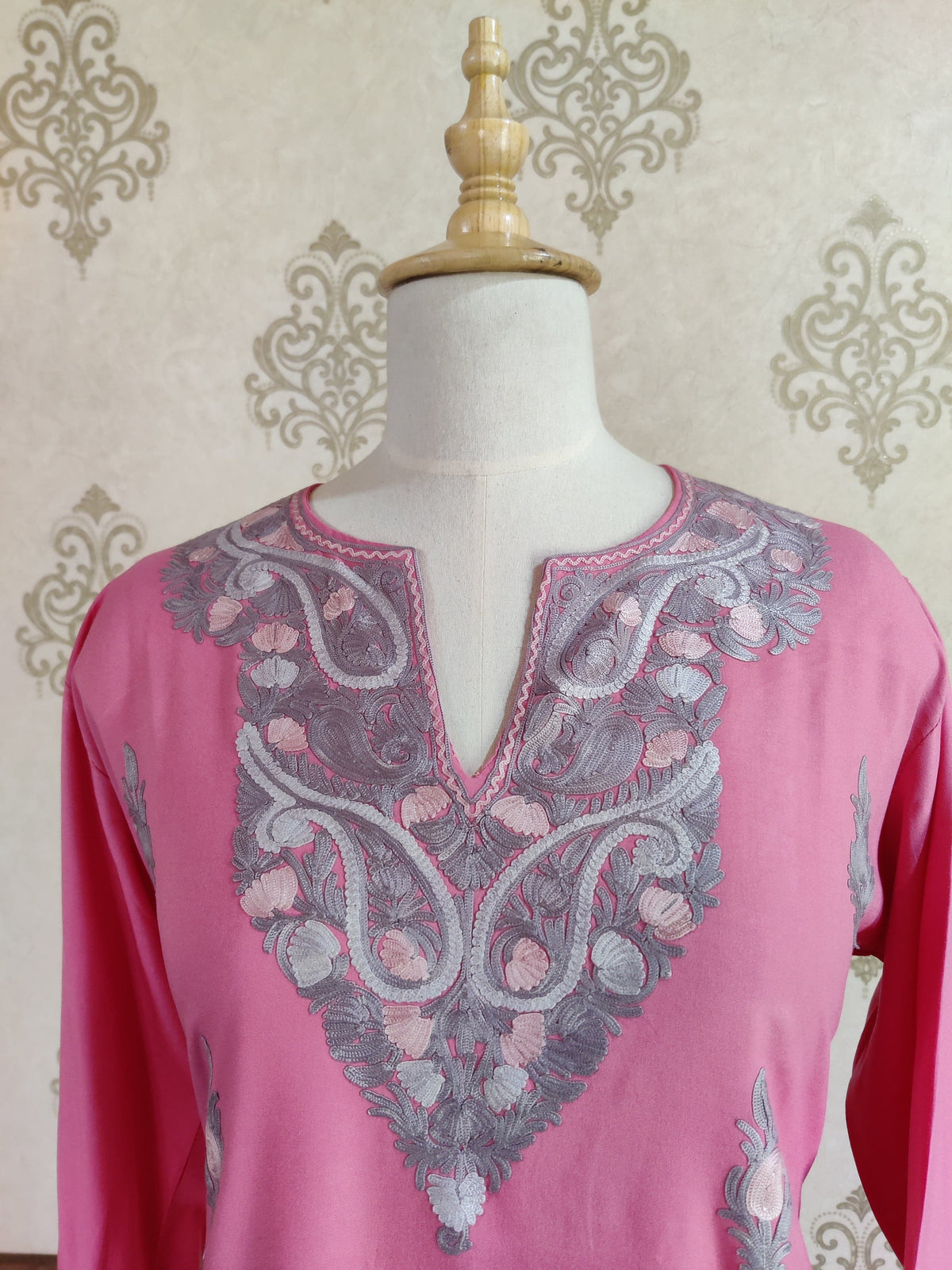 Graceful Pink Aari Embroidered Kurti