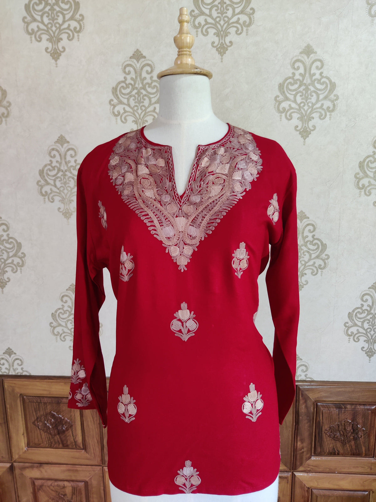 Crimson Majesty Aari Embroidered Kurti