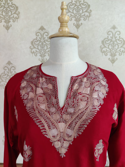 Crimson Majesty Aari Embroidered Kurti