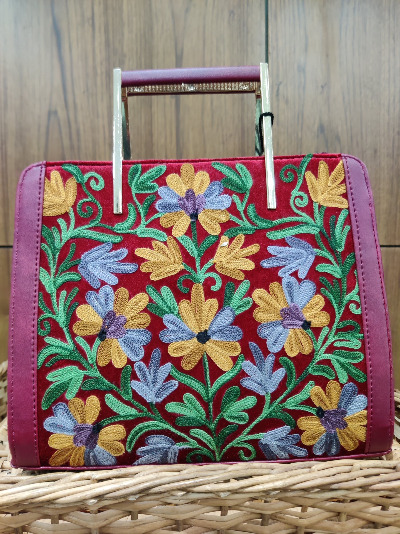 Ruby Blossom Kashmiri Embroidered Handbag