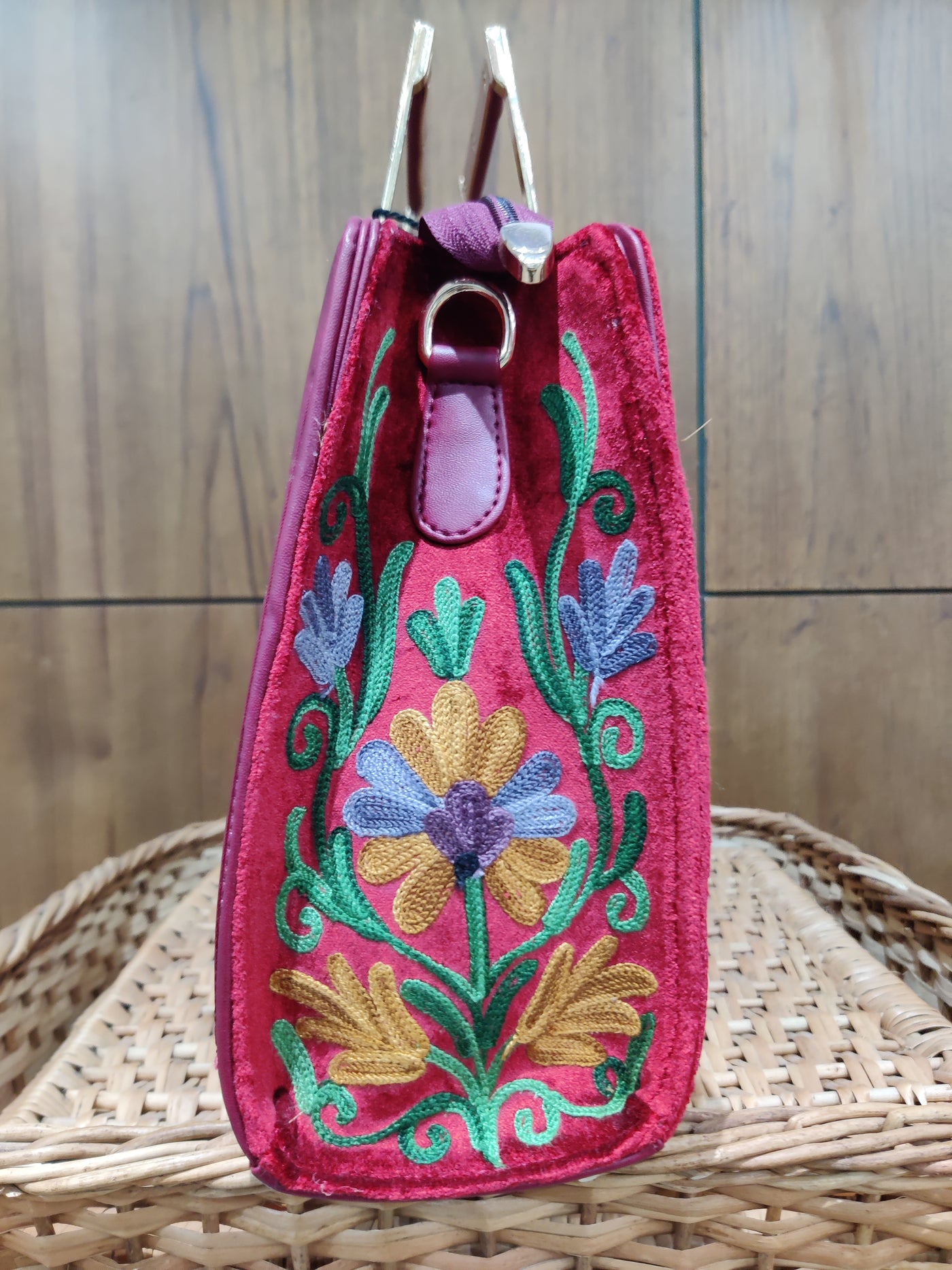 Ruby Blossom Kashmiri Embroidered Handbag