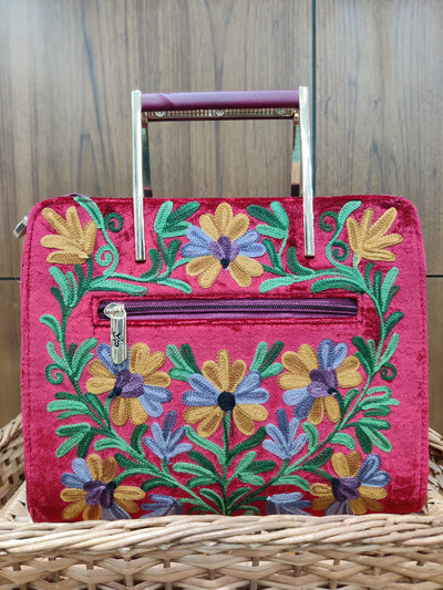 Ruby Blossom Kashmiri Embroidered Handbag