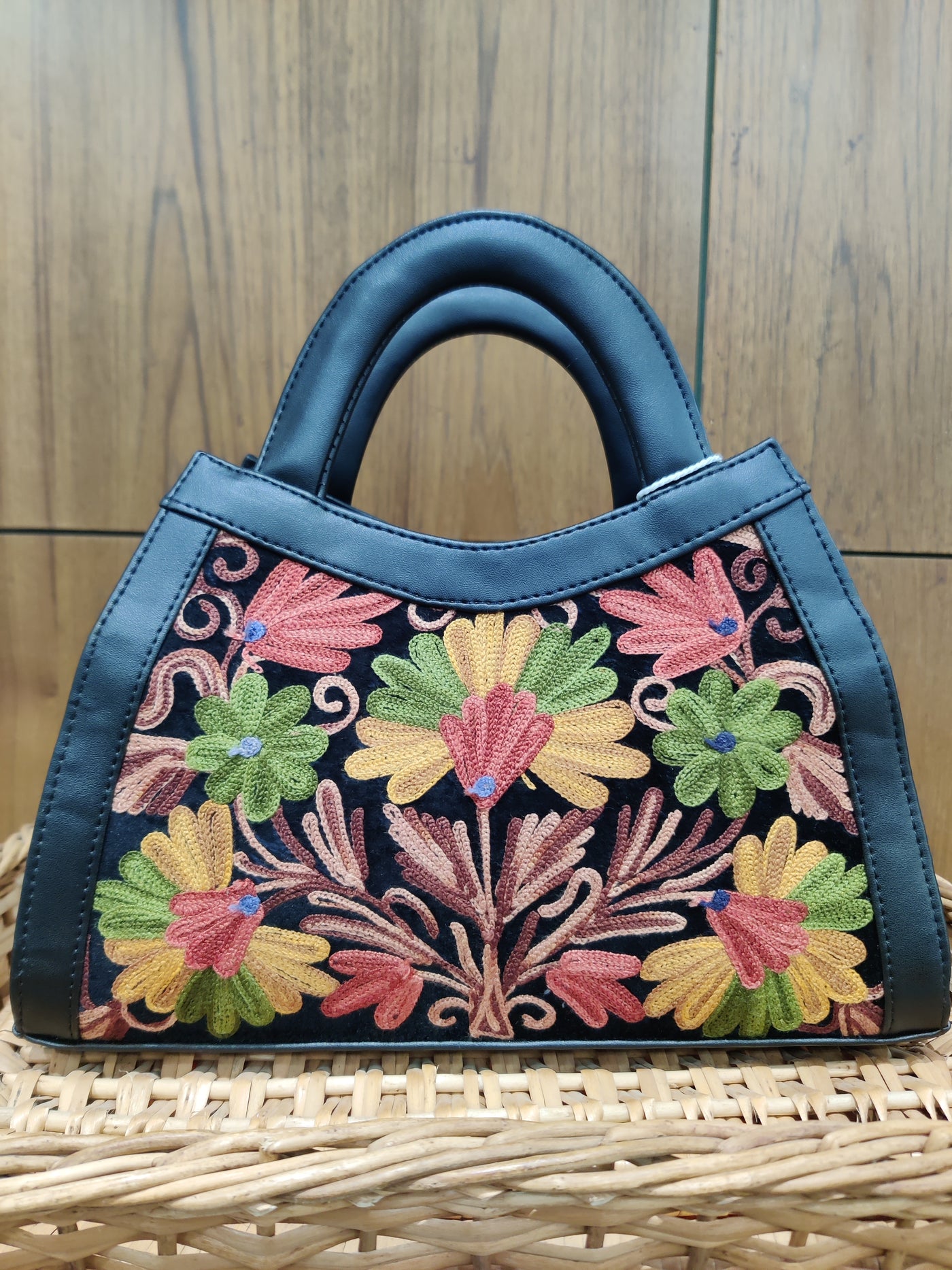 Midnight Flora Kashmiri Embroidered Handbag