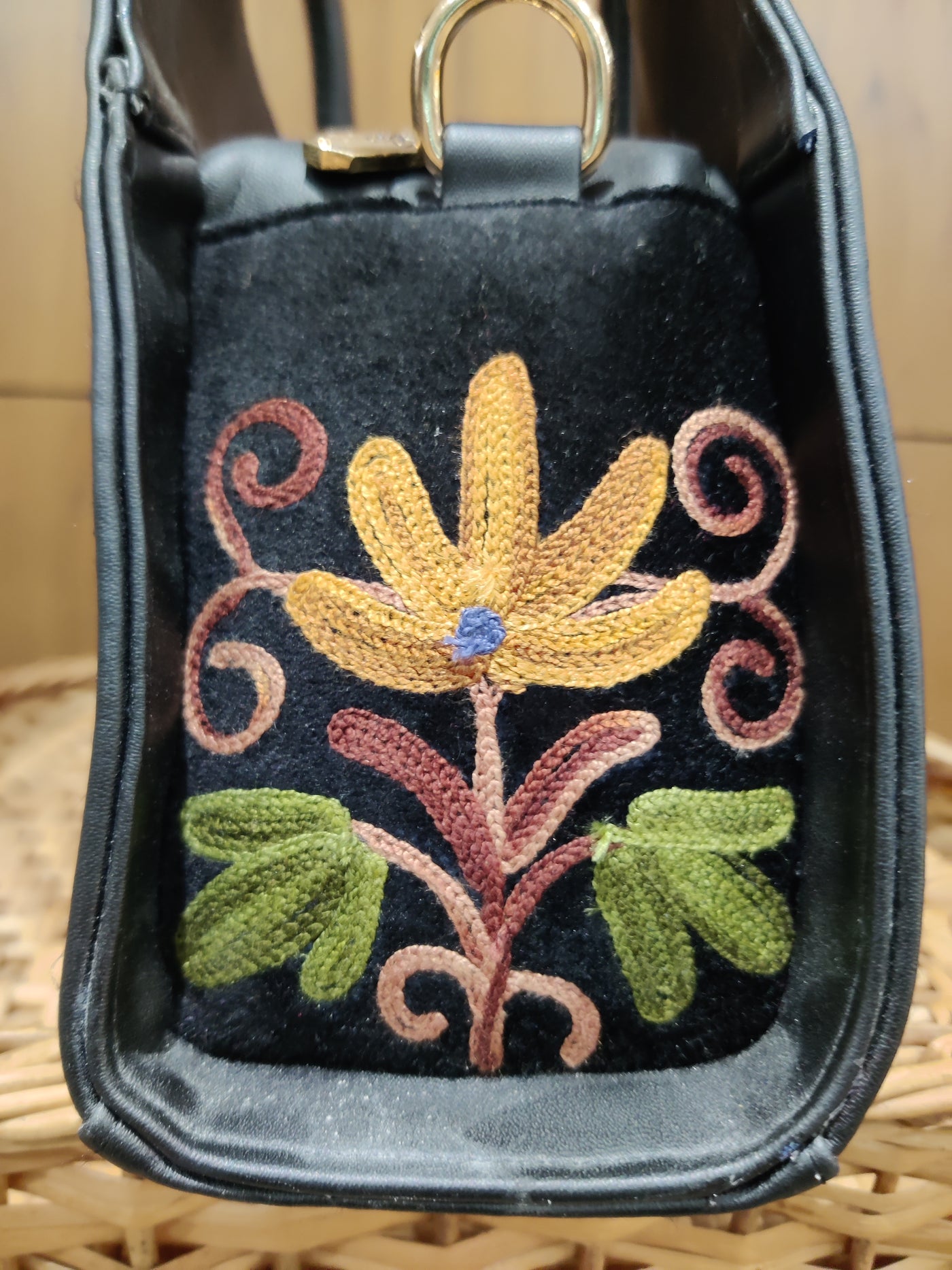 Midnight Flora Kashmiri Embroidered Handbag