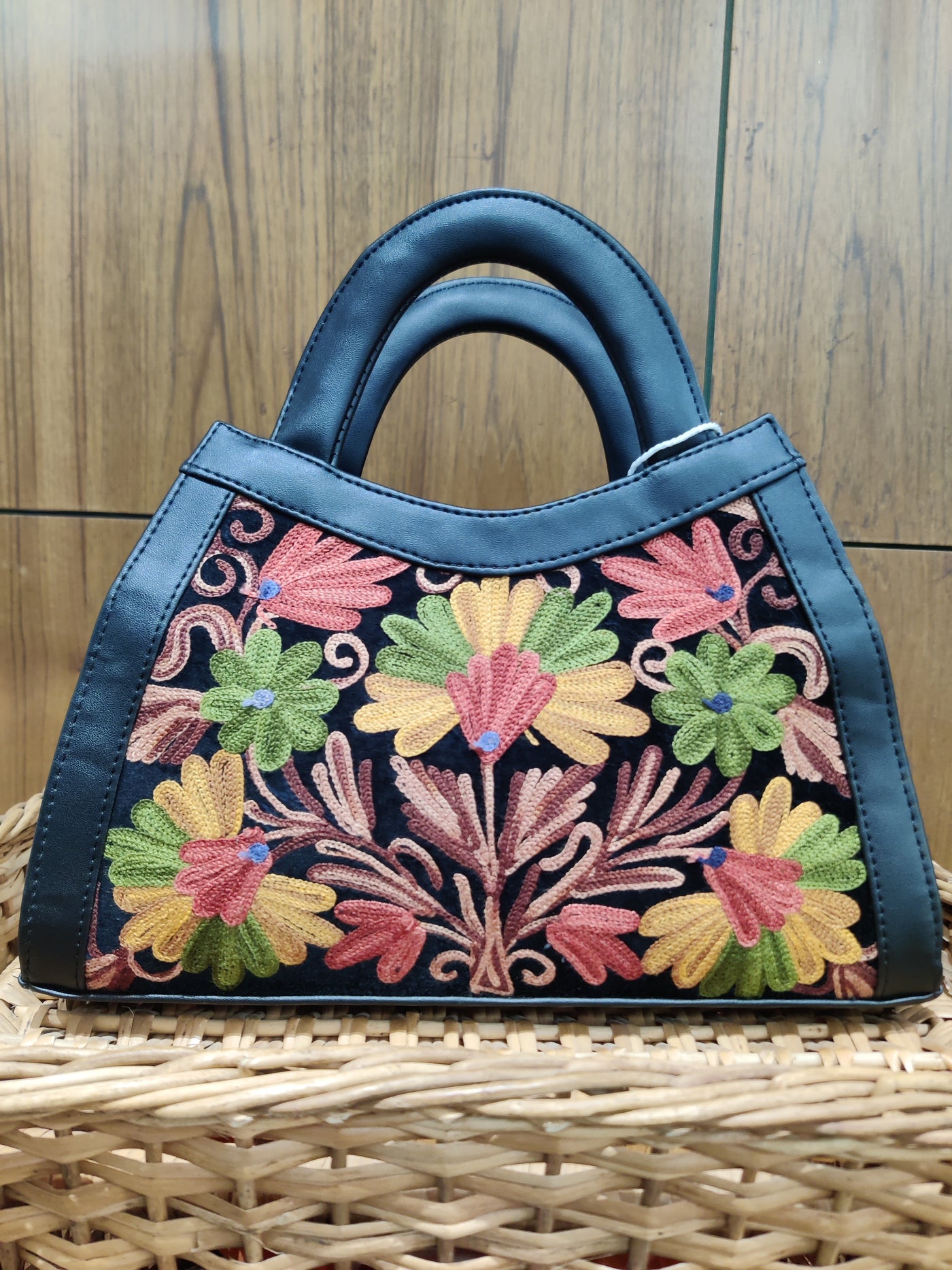 Midnight Flora Kashmiri Embroidered Handbag