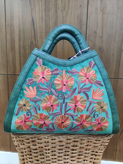 Teal Blossom Kashmiri Embroidered Handbag